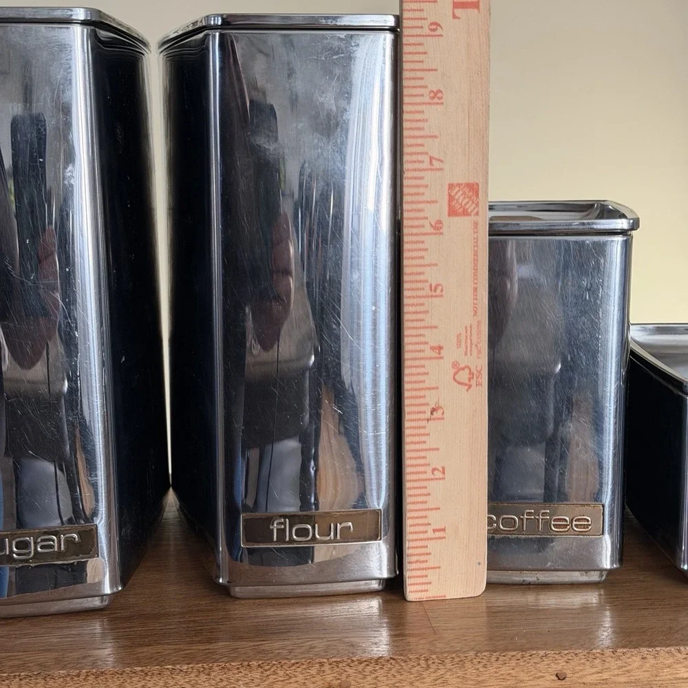 Retro Chrome Kitchen Canister Set Lincoln Beautyware Canisters Mcm 60s Stackable